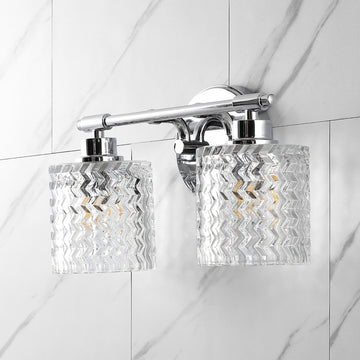 Spaulding Vintage Iron/Chevron Pattern Glass Farmhouse Cottage LED Vanity Light - JONATHAN Y